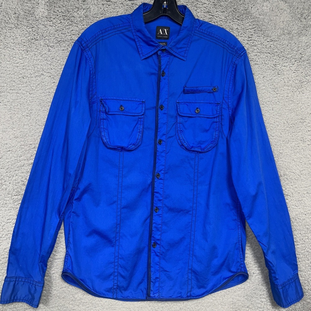 Armani Exchange Men’s Bright Blue Casual Button-Down Shirt